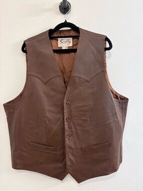 Scully Brown Genuine Leather & Satin Vest with Western Yoke